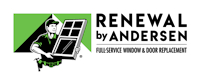 a man holding a window with a green and black logo